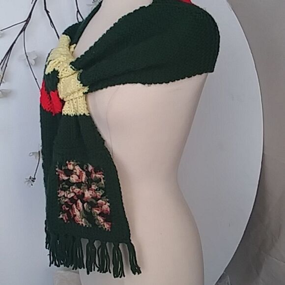 Scarf Hand-Crocheted Boho Bohemian 70s Style Sampler Granny Squares Zig … - Picture 3 of 8